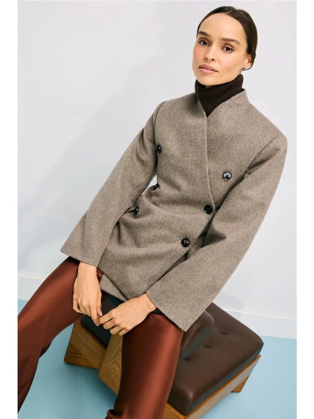 Co Sculptural Collarless Jacket in Oatmeal Small Womens Wool Blazer - Picture 12 of 16